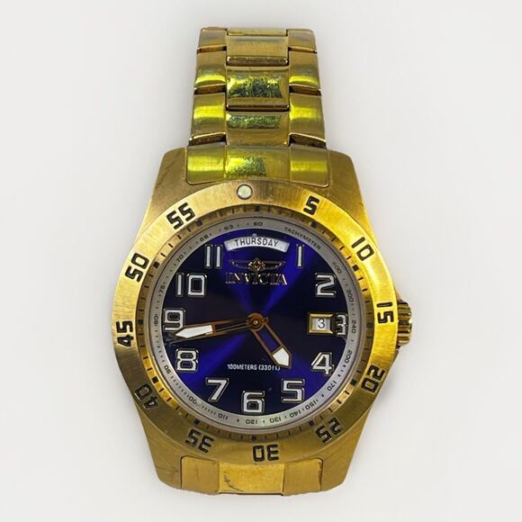 INVICTA Men\'s Specialty Blue Dial 18k Yellow Gold Plated Watch- Model 5762 w Box main image 8